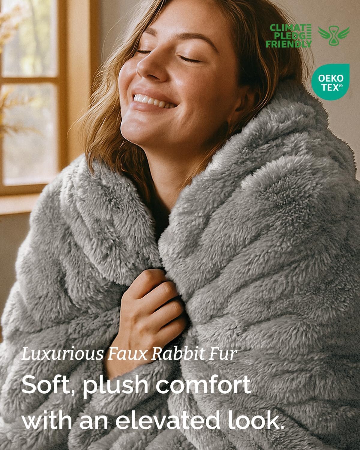 Faux Fur Throw Blanket - Throw Size Bubble Blanket - 50" x 60", Grey