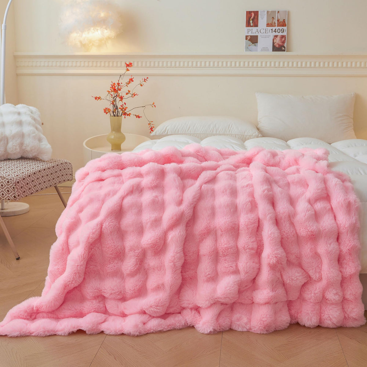 LIFEREVO Luxury Fluffy Faux Rabbit Fur Throw Blanket 50x60, Rainbow