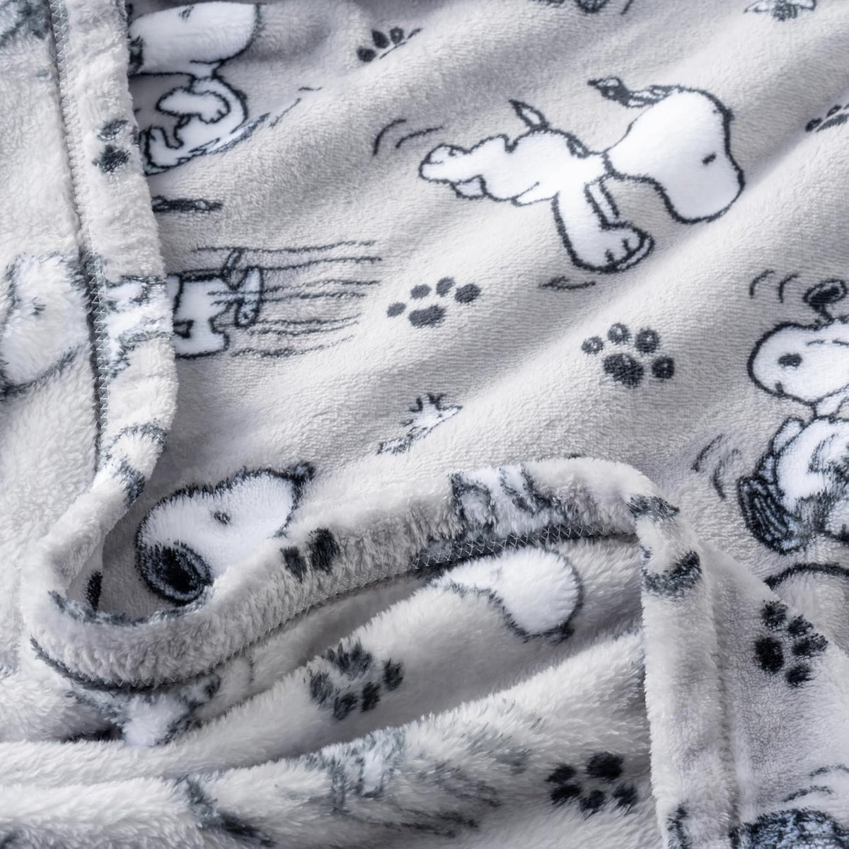Berkshire Blanket Peanuts® VelvetLoft® Cute Character Snoopy Plush Throw Blanket,Peanuts Poses and Paws Grey,Throw 55 in x 70 in (Official Peanuts® Product)