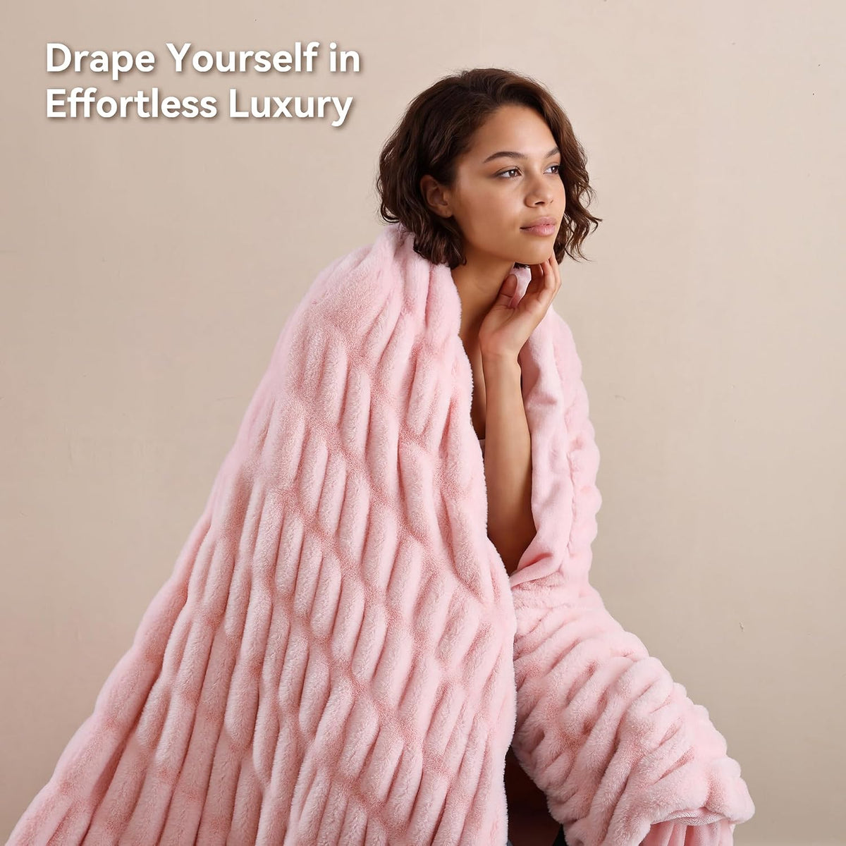 Smoofy Blush Pink Fluffy Blanket for Couch - Luxury Faux Rabbit Fur 50"x60"