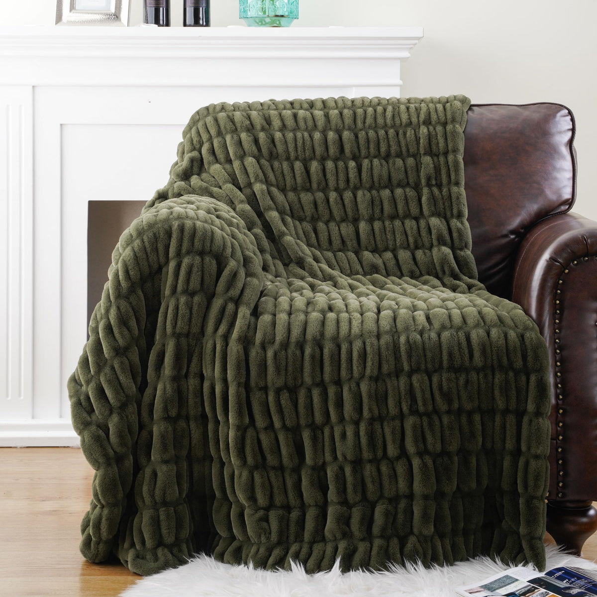 BATTILO Soft Ivory Faux Fur Throw Blanket for Couch, 50"x60", Double Side