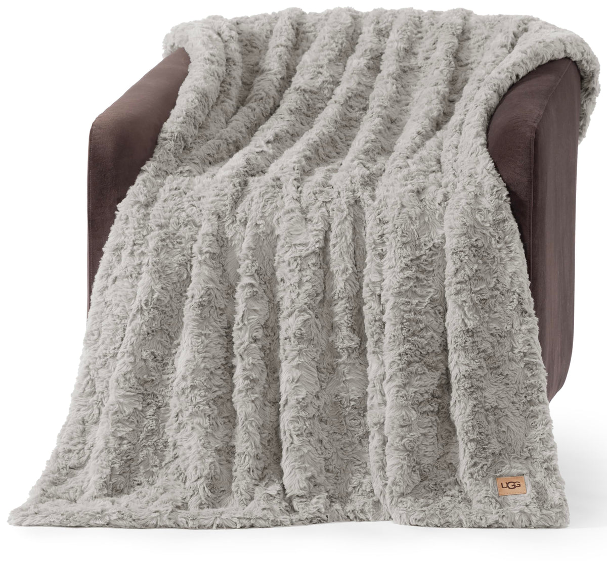 UGG Adalee Throw Blanket for Sofa, Faux Fur Blanket, 50" x 70", Seal Grey