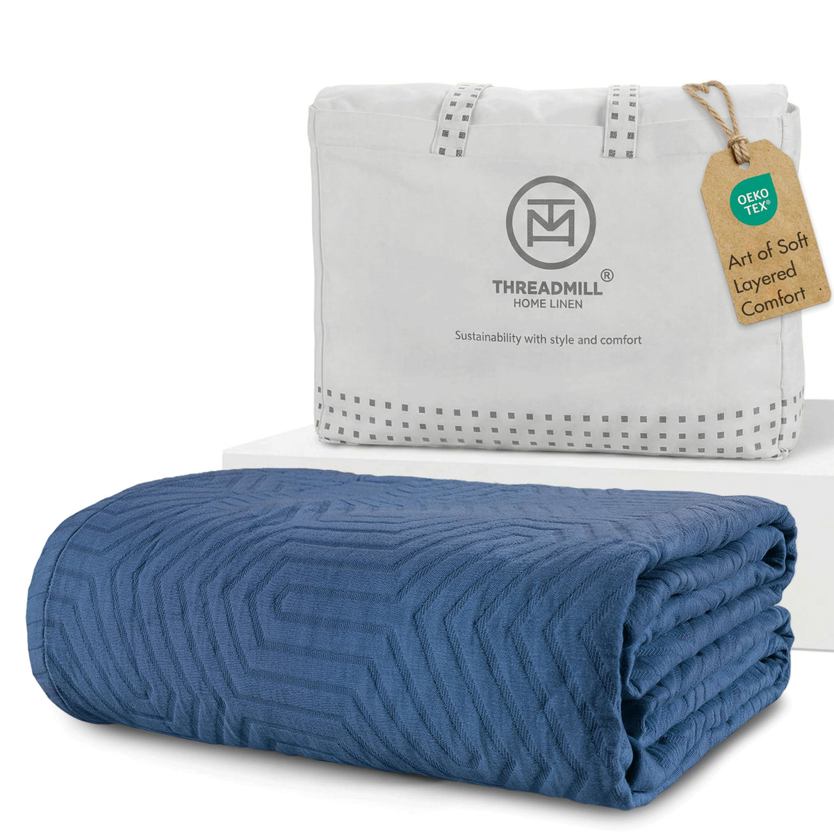 Threadmill Luxury Cotton Blankets for King Size Bed | All-Season Cozy 100% Cotton Blanket | Aster Jacquard Soft & Lightweight Coverlet fits California King Size Bed, 104x92 | Scottish Grey