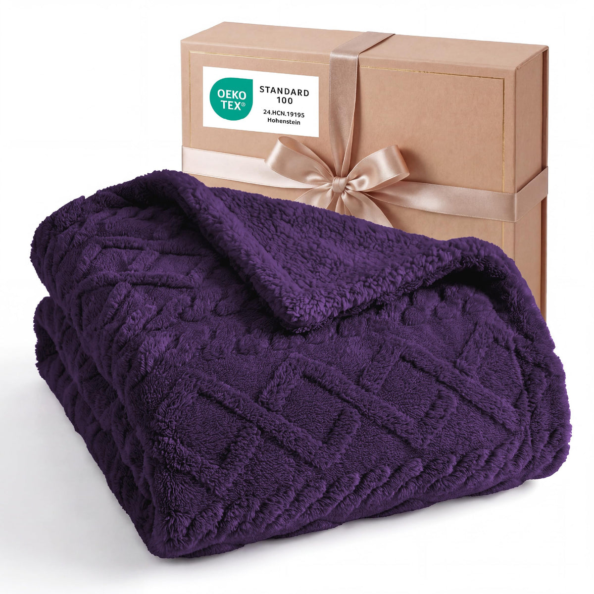 Bedsure Sherpa Fleece Blanket, Cable Jacquard Tufted, Warm, Throw, Grey