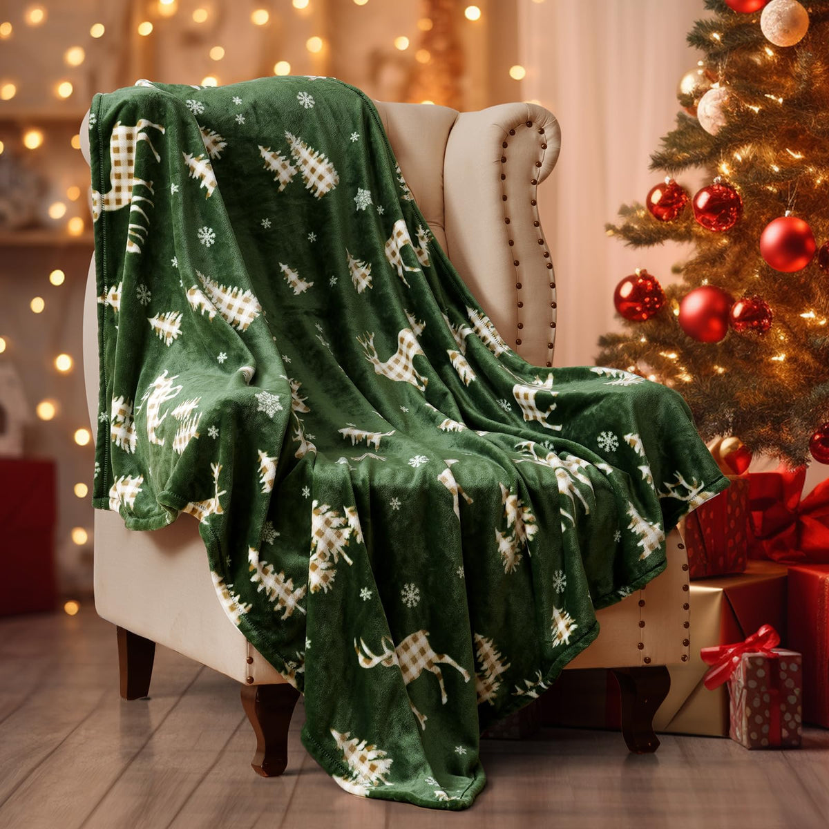 PHF Fleece Blanket Queen Size 90x90-300GSM Lightweight Airy Warmth, Khaki