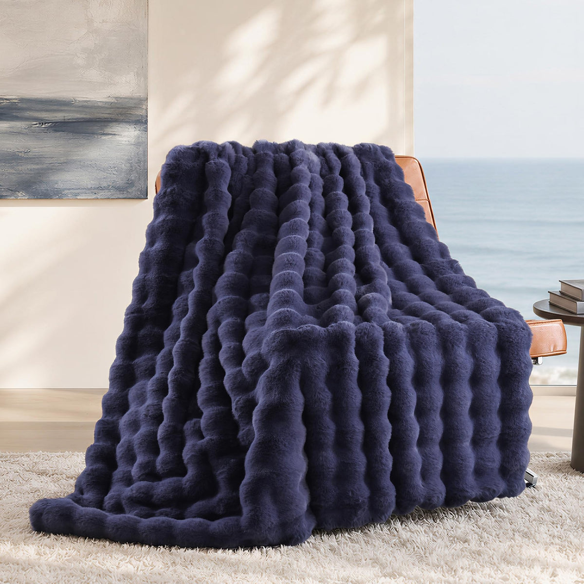 Smoofy Faux Rabbit Fur Throw for Couch - Rainbow Bubble Blanket 50"x60"