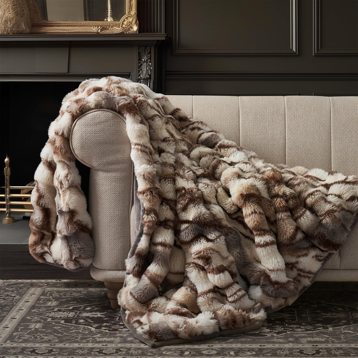 EverGrace Faux Rabbit Fur Bubble Throw Blanket, 60"x80", Ivory White