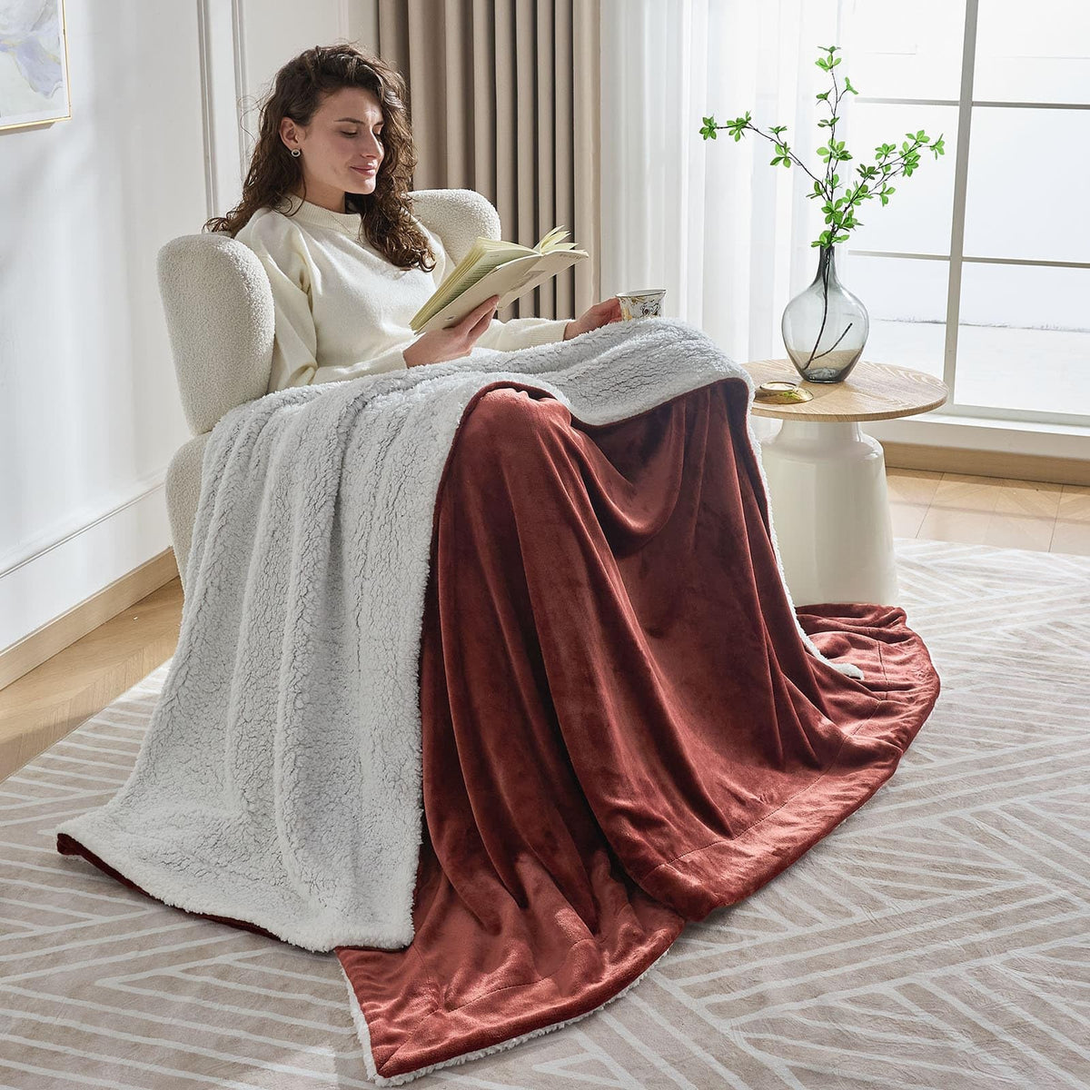 NANPIPER Warm Sherpa Blanket Queen Size for Bed, Soft Fleece for Winter, Fuzzy Plush Throw Gift for Women, Lavender 90x90 Inches