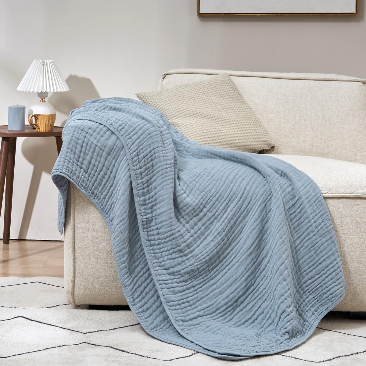 PHF Cooling Muslin Blanket King Size 104"x80", 6-Layer Lightweight Gauze Blanket Made from 35% Rayon Derived from Bamboo & 65% Cotton, Breathable & Ultra Soft Cozy for Hot Sleepers, Cream White