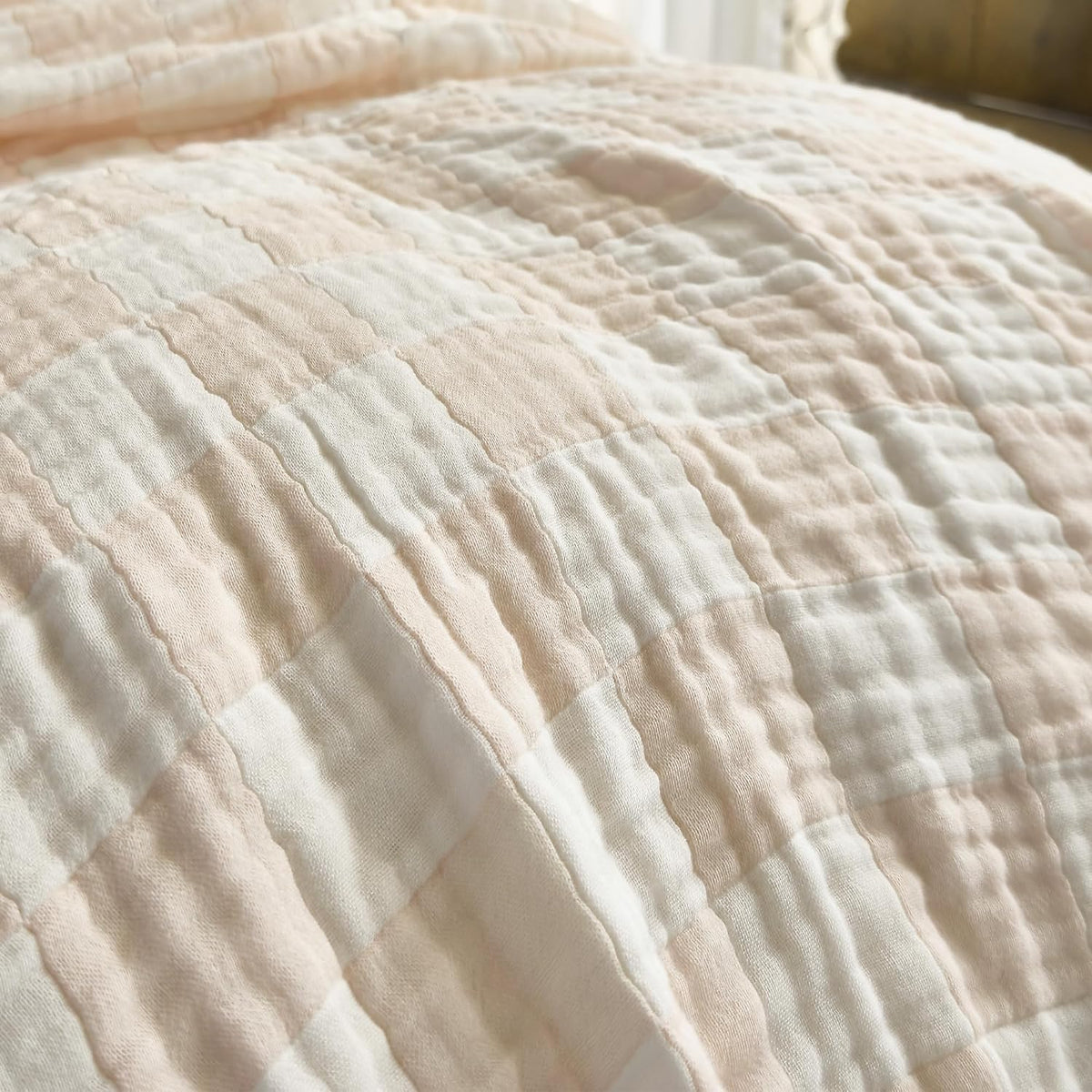 SANACYNA Cotton Muslin Throw Blanket for Adults 6-Layer Gauze Checkerboard