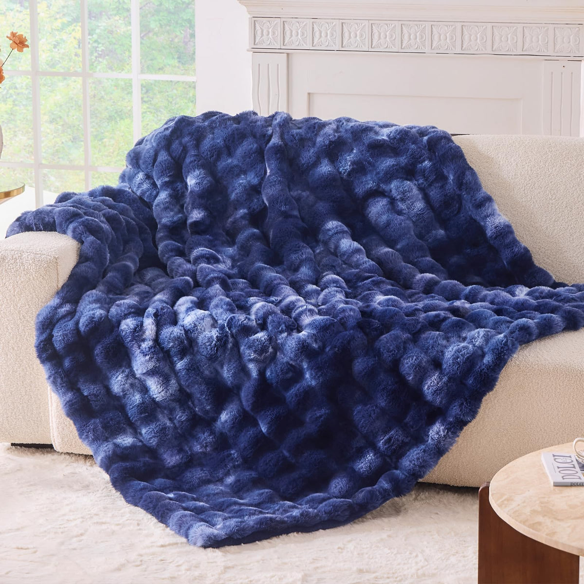 BENVWE Faux Fur Throw Blanket for Couch - Cozy Plush Fluffy Soft Thick Bubble Blanket for Living Room Home Decor - Mothers Day Birthday Gifts for Women, Cream White, 51" x 63"