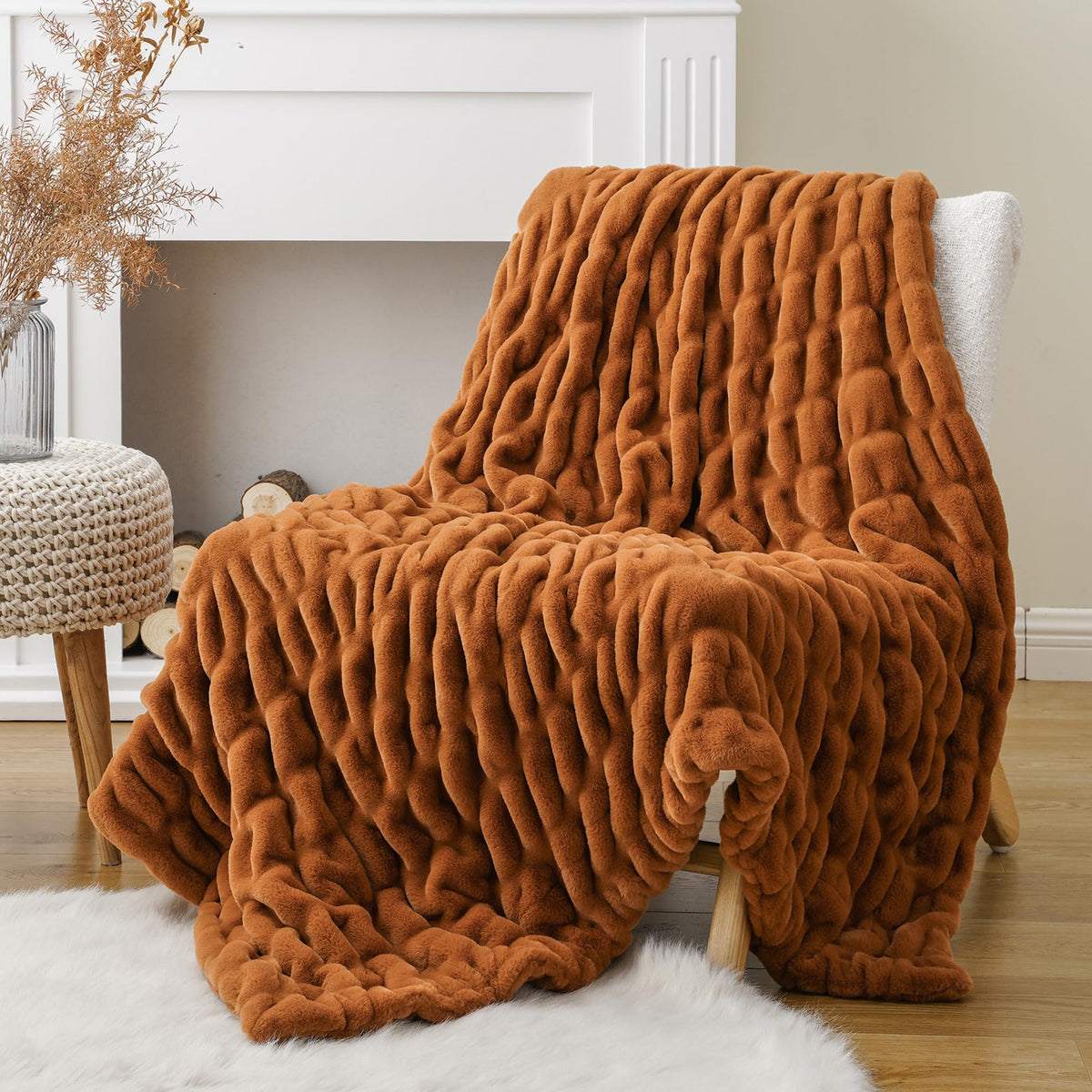 BATTILO Soft Ivory Faux Fur Throw Blanket for Couch, 50"x60", Double Side