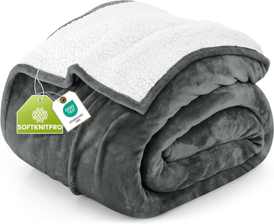 Utopia Bedding Reversible Plush Sherpa Blanket Queen Size Grey, 90x90 Inch