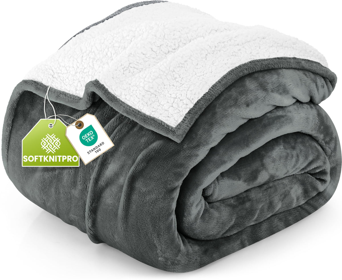 Utopia Bedding Reversible Plush Sherpa Blanket Queen Size Grey, 90x90 Inch