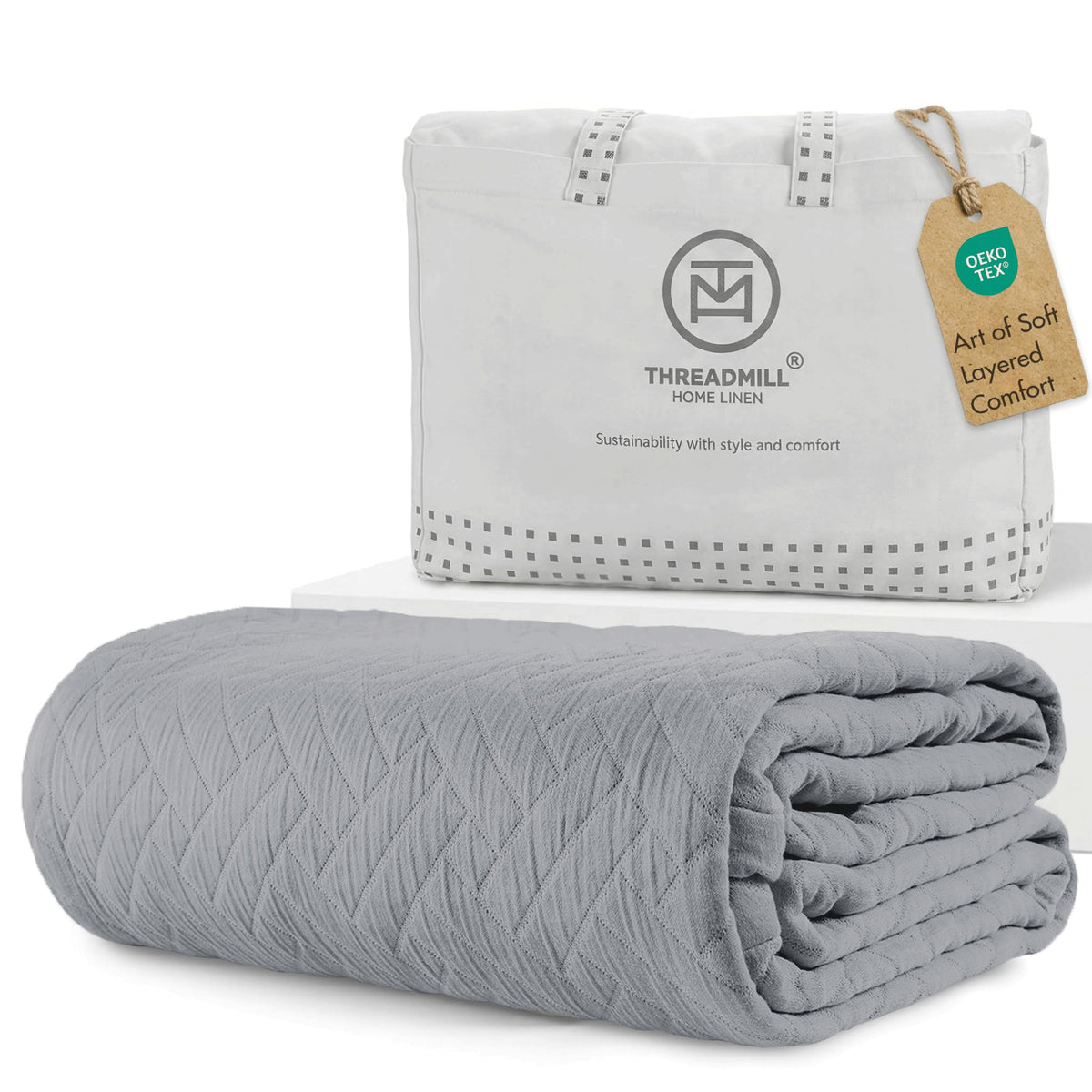 Threadmill Luxury Cotton Blankets for King Size Bed | All-Season Cozy 100% Cotton Blanket | Aster Jacquard Soft & Lightweight Coverlet fits California King Size Bed, 104x92 | Scottish Grey