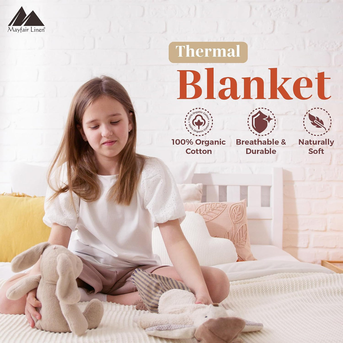 Mayfair Linen Knitted Geometric Herringbone Pattern Handwoven Blanket 100% Long Staple Cotton - Soft & Cozy Thermal All Season Throw for Bed Couch Chair Outdoors (Twin/Twin XL, White)