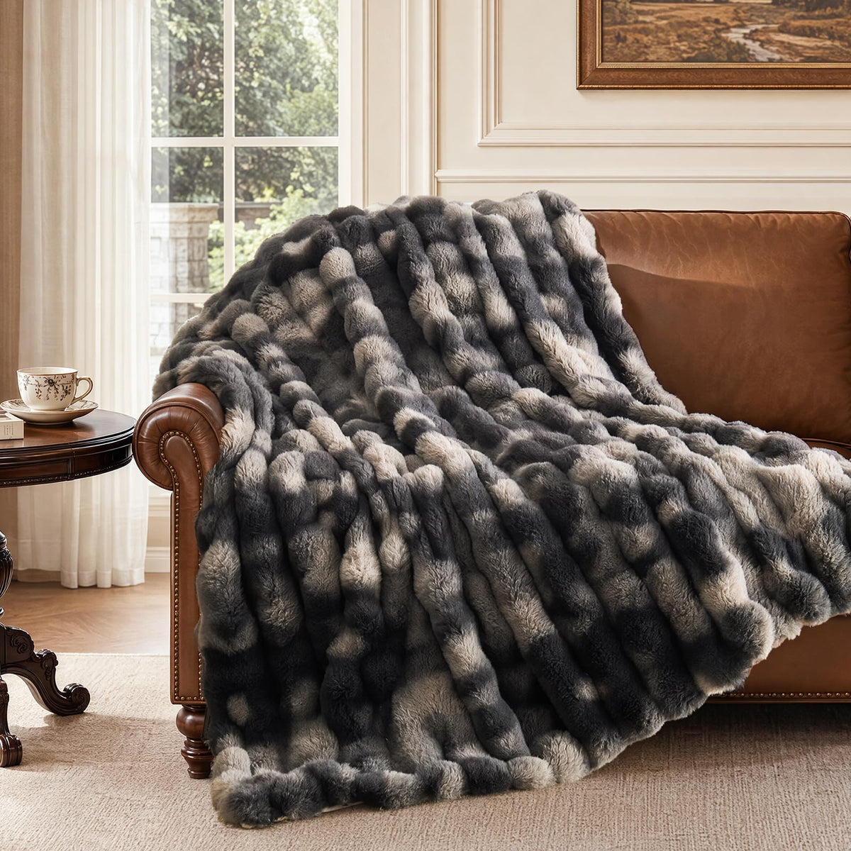 IKALIFE Cozy Bubble Faux Fur Throw Blanket for Couch, 50x60 Cream