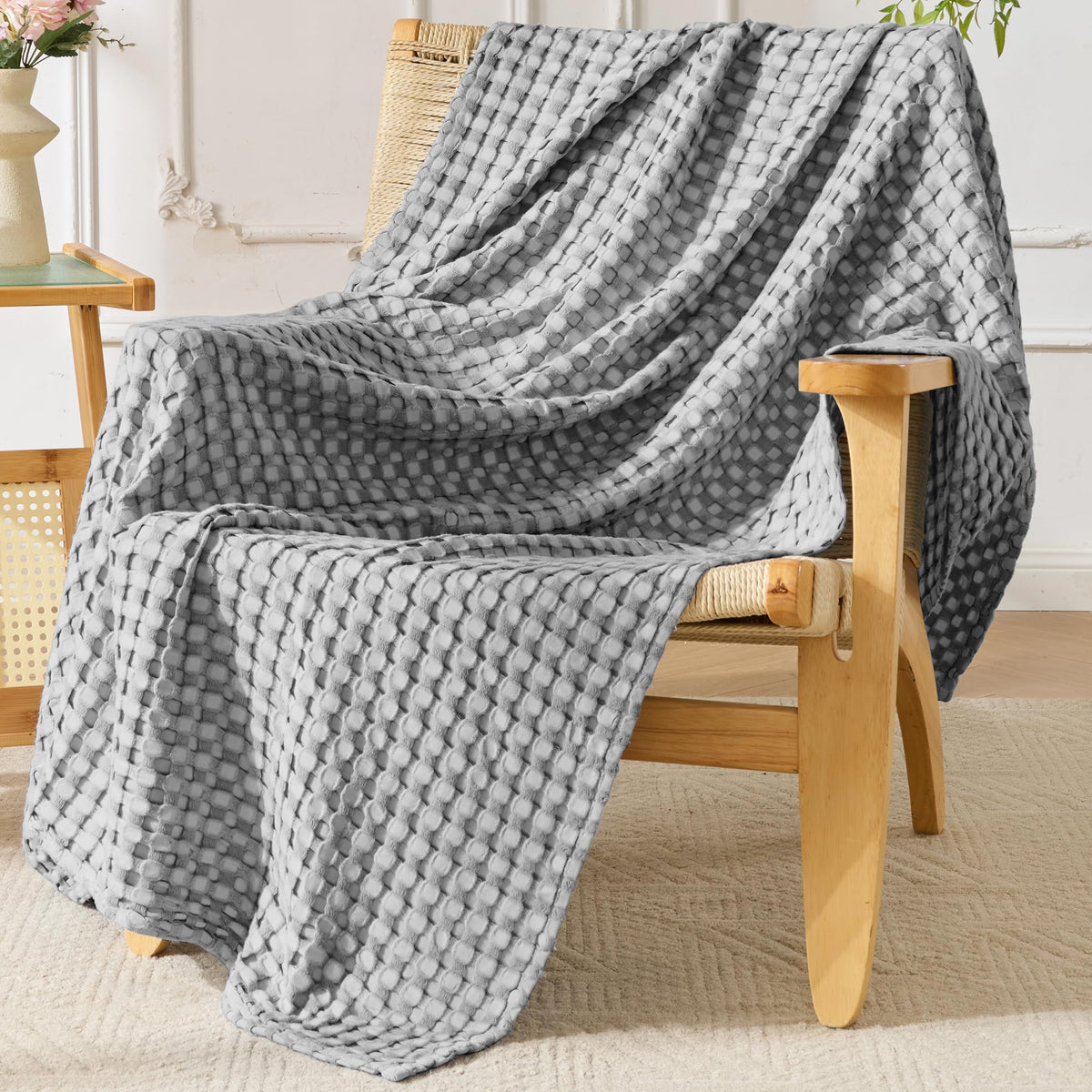 Light Waffle Weave Blanket 45x60, Small Breathable Blanket Throw for Couch