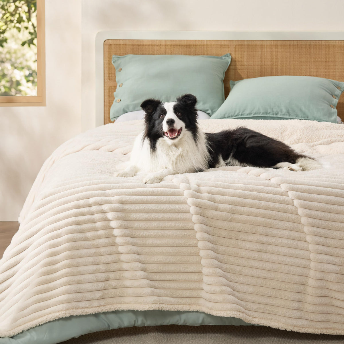 Bedsure ComfyFleece® Waterproof Dog Blankets for Large Dogs,50x60 Cream