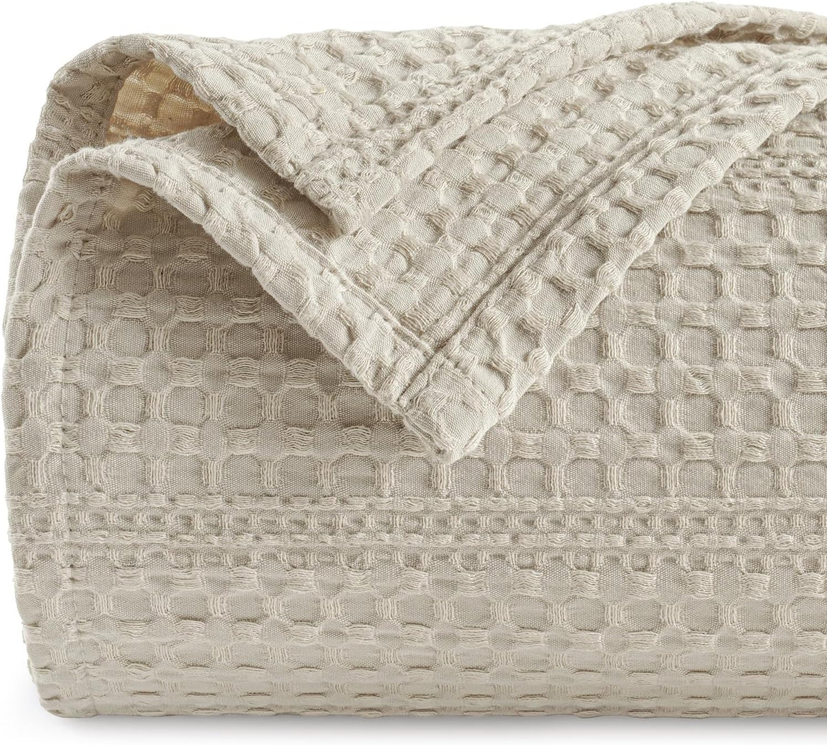 PHF Lightweight Waffle Weave Blanket Queen Size 90"x 90", Soft Woven All‑Season Blanket for Hot Sleepers - Aesthetic Home Decor for Couch Bed Sofa, Pet Friendly, Natural/Linen