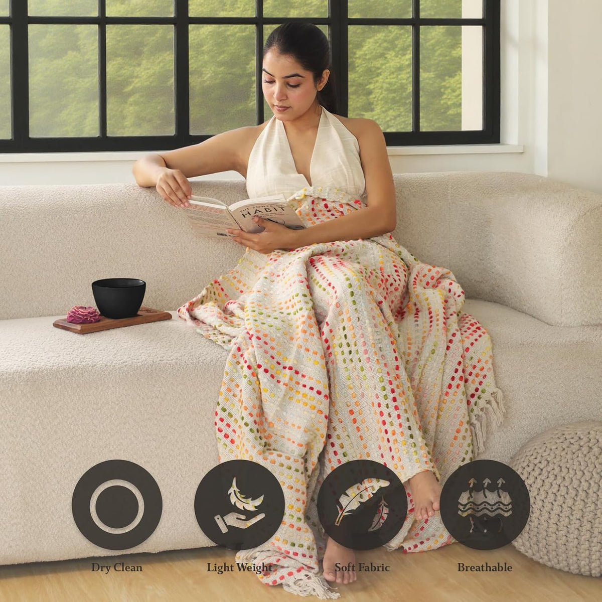 THE ART BOX Handwoven Cotton Throw, Turkish Blanket, Multi Color, 74x55 Set