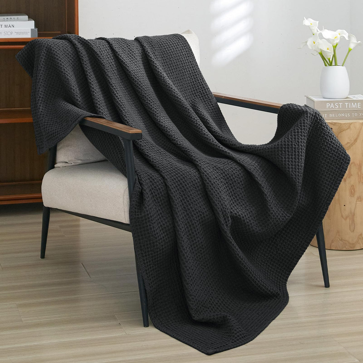 PHF 100% Cotton Waffle Blanket Lightweight Breathable, Queen Linen/Stone