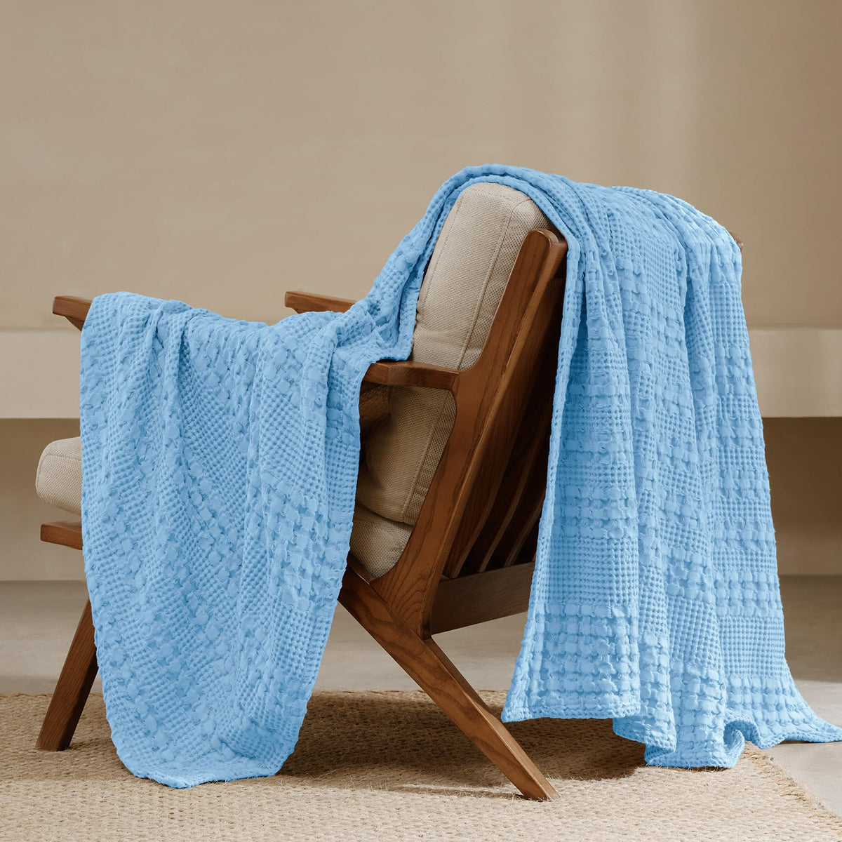 PHF Lightweight 100% Cotton Waffle Throw Blanket for Couch, Light Taupe