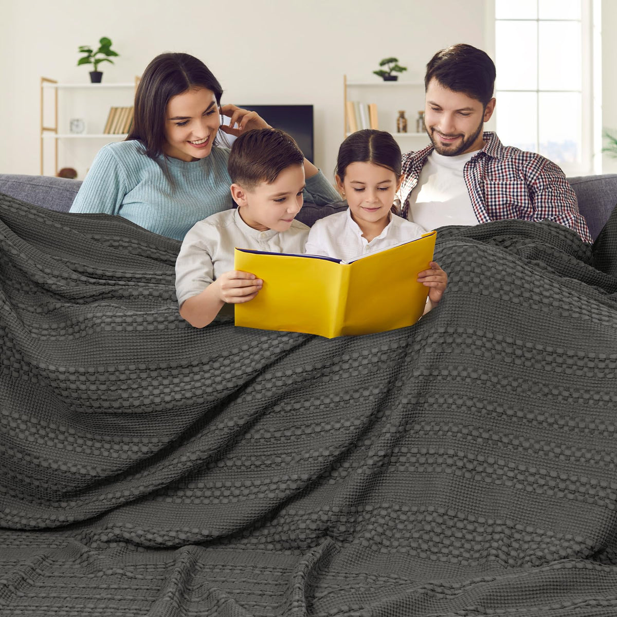 PHF Lightweight 100% Cotton Waffle Throw Blanket for Couch, Light Taupe