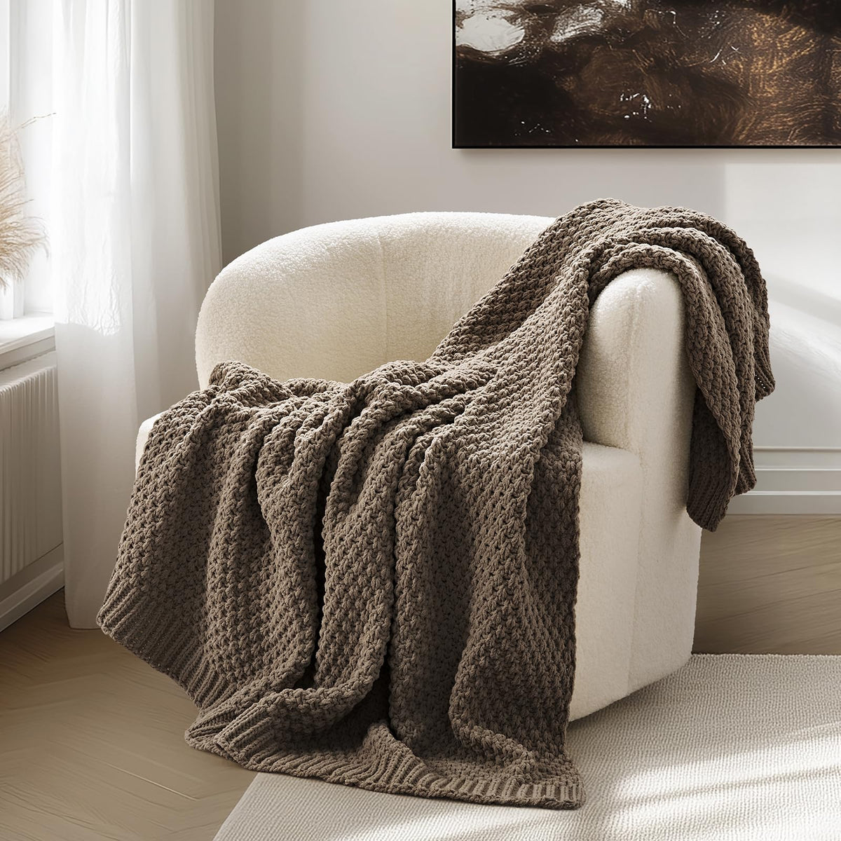 EVERGRACEHOME Chunky Chenille Knit Throw Blanket, 50 x 60, Olive Green