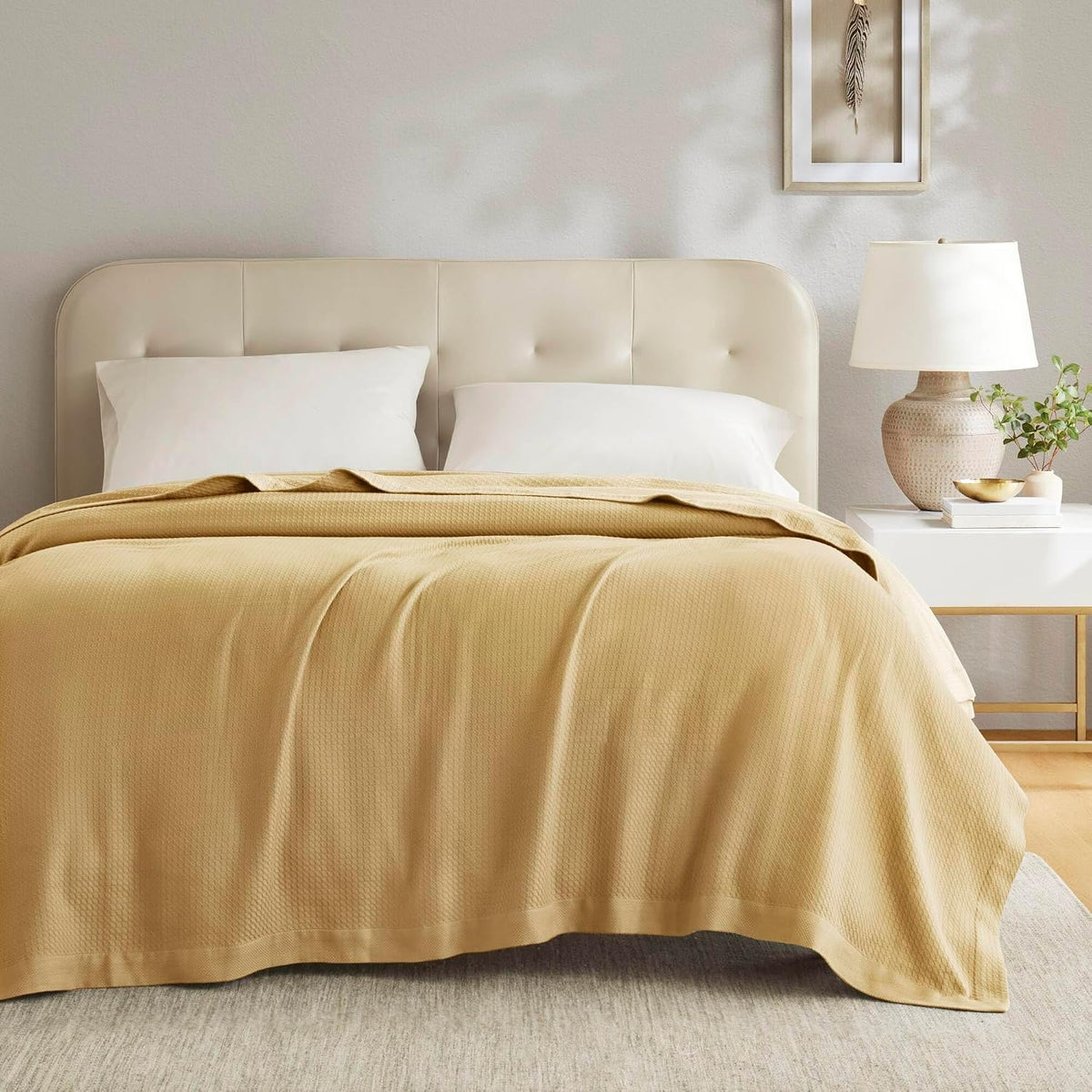 Madison Park 100% Egyptian Cotton Summer Blanket Full Queen Size Mustard
