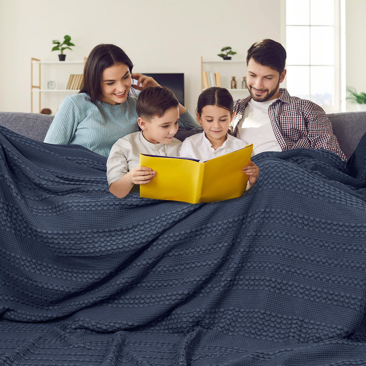 PHF Lightweight 100% Cotton Waffle Throw Blanket for Couch, Light Taupe
