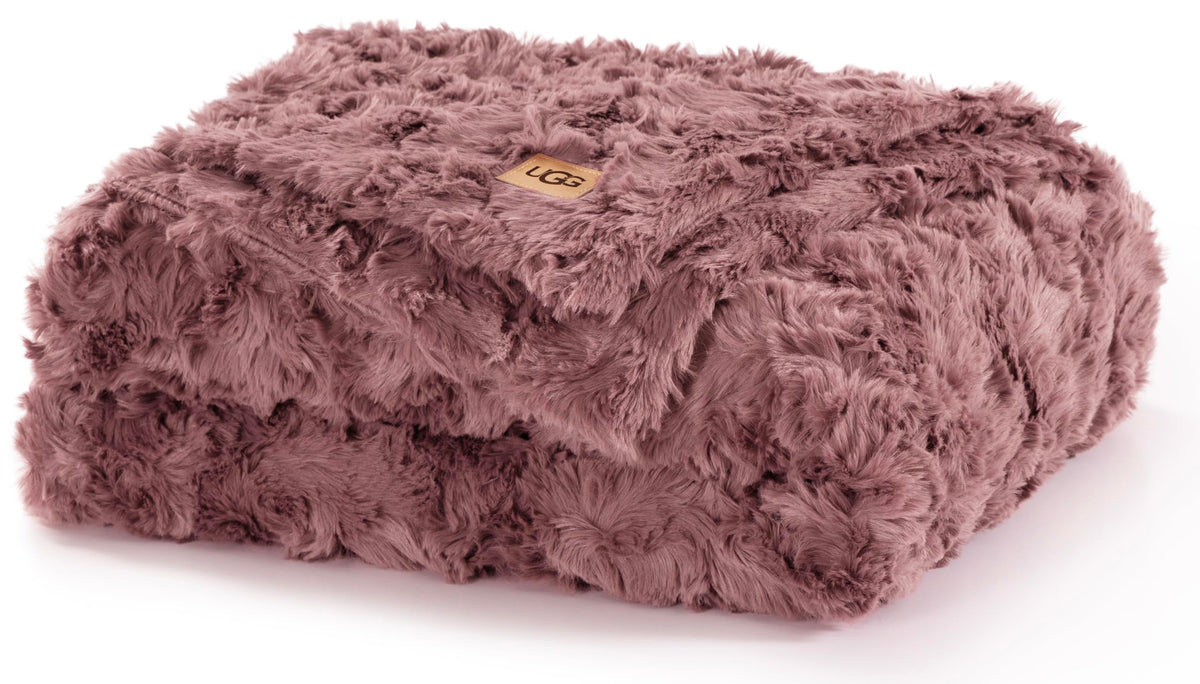 UGG Adalee Throw Blanket for Sofa, Faux Fur Blanket, 50" x 70", Seal Grey