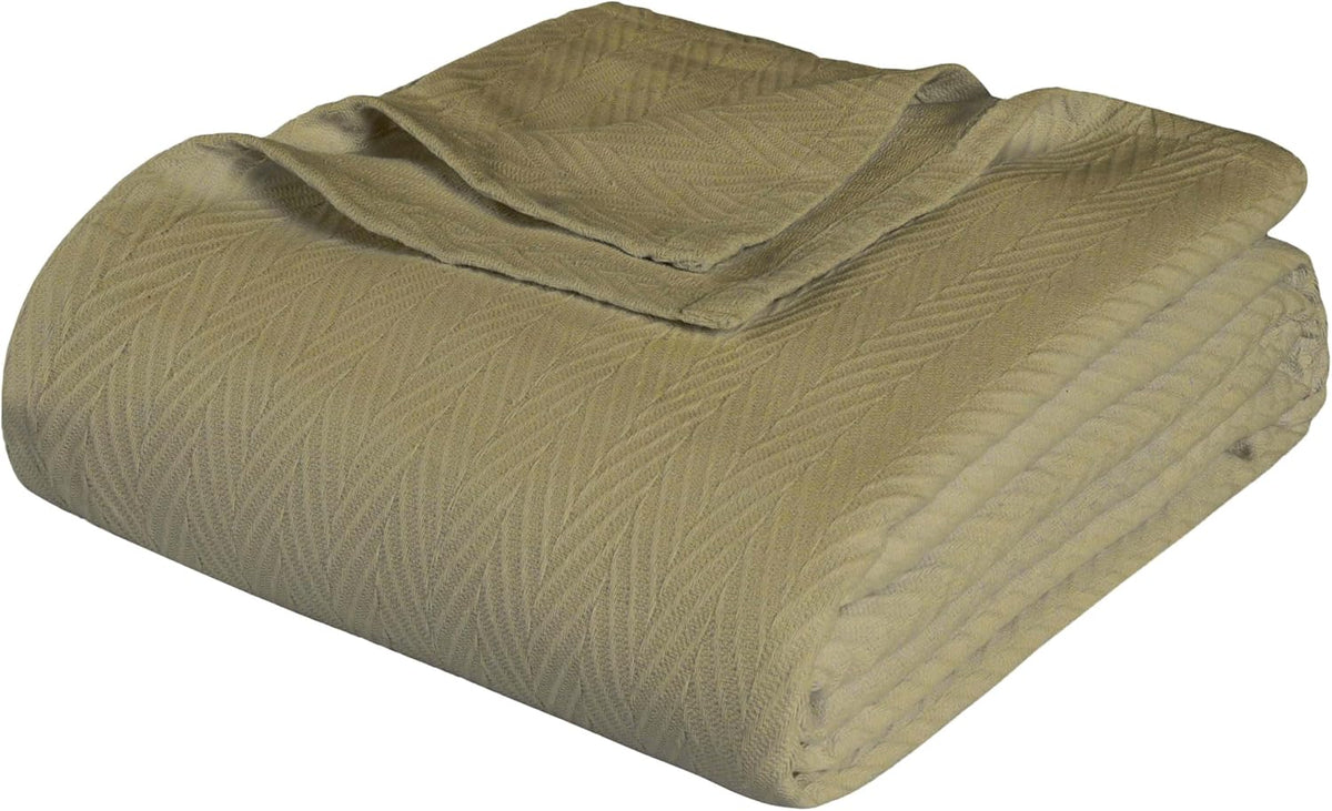 Superior Metro All-Season Cotton Blanket, Woven Blanket for Couch, Bed, Bedding, Farmhouse, Home Essentials, Cute and Cozy Bohemian Blankets, Herringbone Weave, California King, Sage