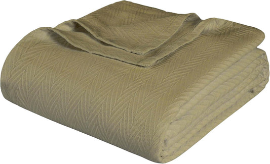 Superior Metro All-Season Cotton Blanket, Woven Blanket for Couch, Bed, Bedding, Farmhouse, Home Essentials, Cute and Cozy Bohemian Blankets, Herringbone Weave, California King, Sage