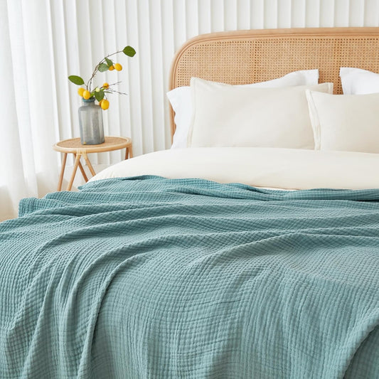 EMME Muslin Cotton Blanket Adults Coverlet,King,Teal