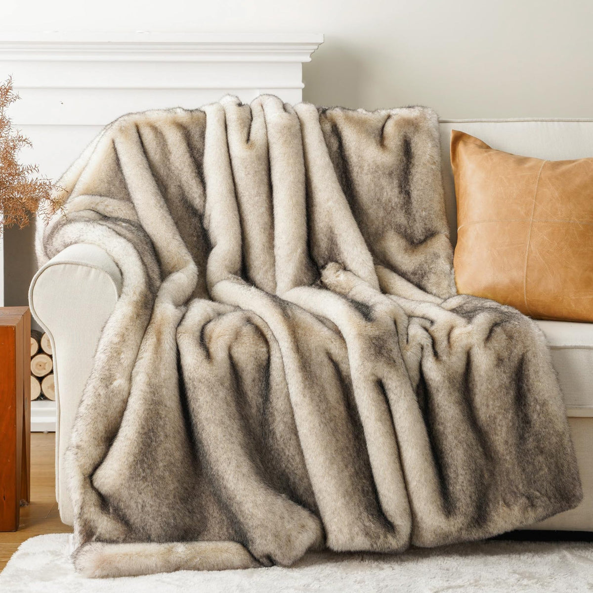 BATTILO Large Brown Faux Fur Throw Blanket for Bed, 60"x80", Shaggy