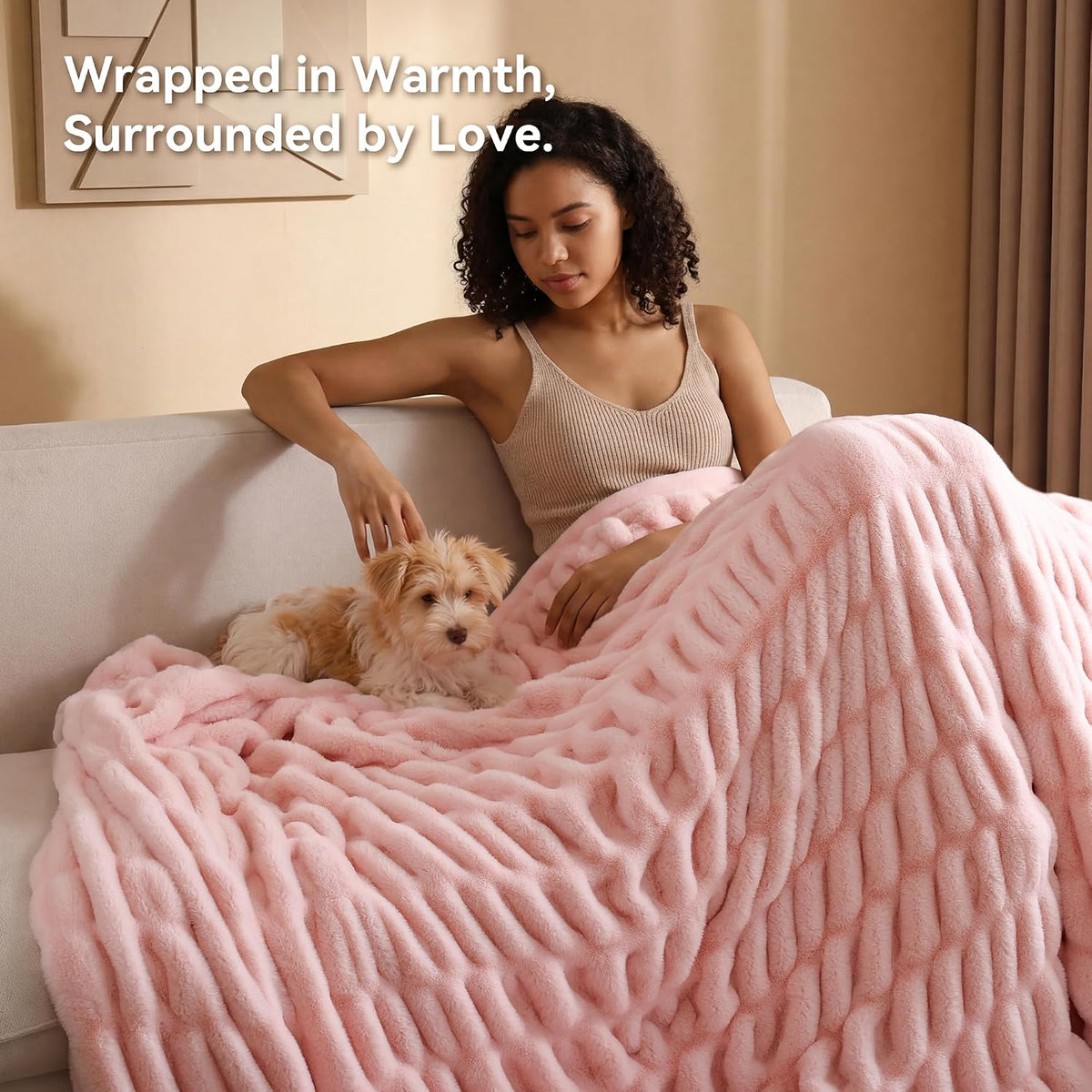 Smoofy Blush Pink Fluffy Blanket for Couch - Luxury Faux Rabbit Fur 50"x60"
