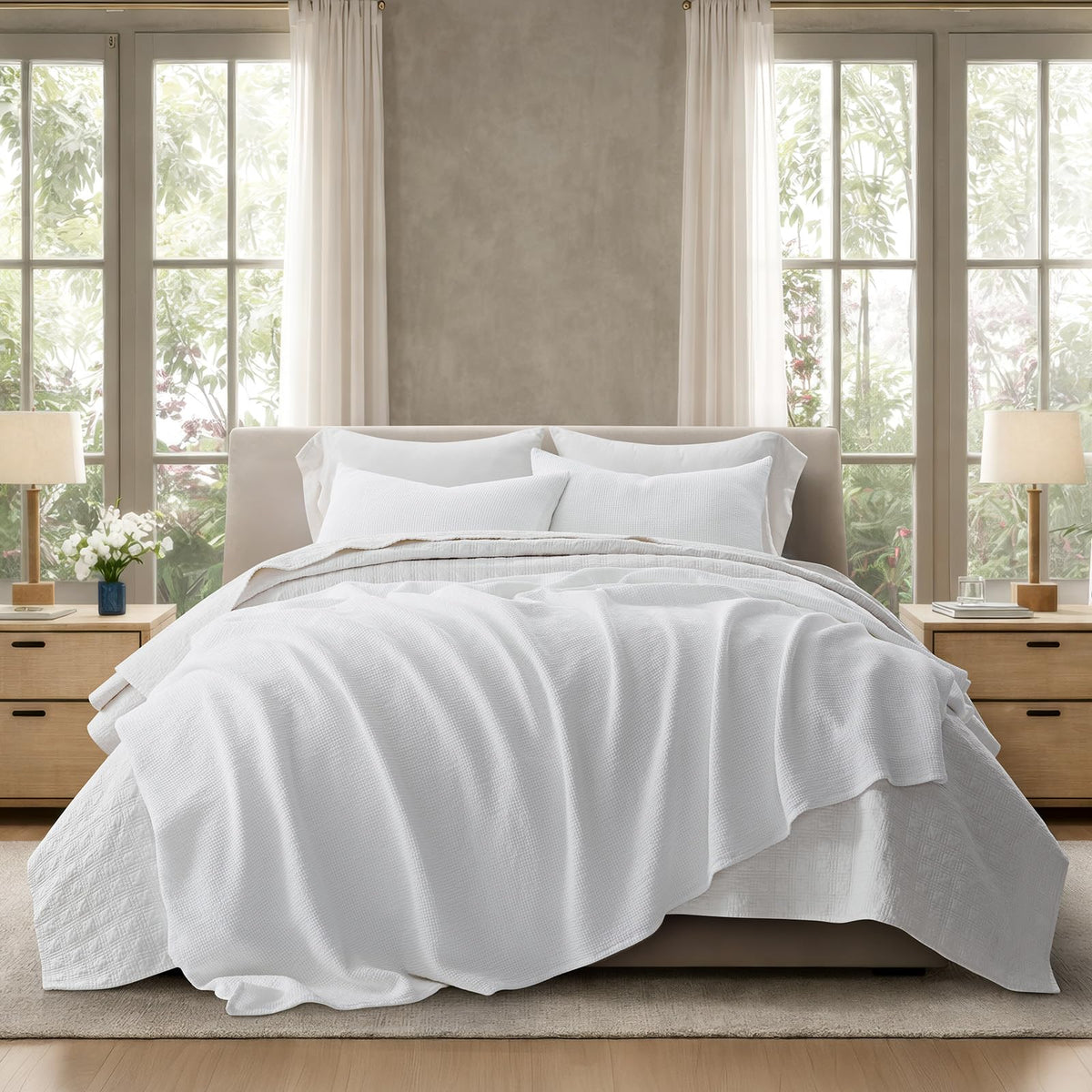 EverGrace 100% Cotton Waffle Bed Blanket, King Size, Birch