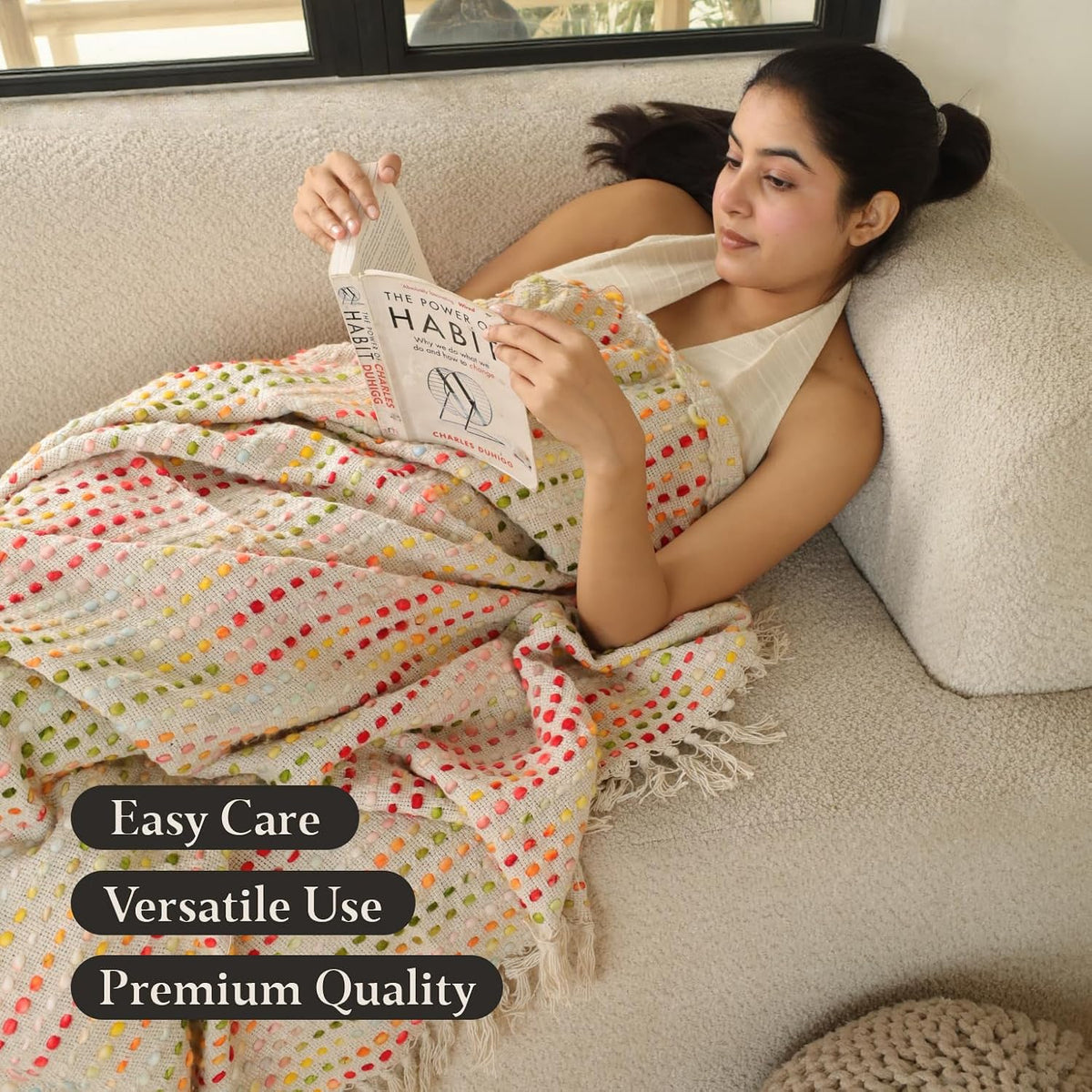 THE ART BOX Handwoven Cotton Throw, Turkish Blanket, Multi Color, 74x55 Set