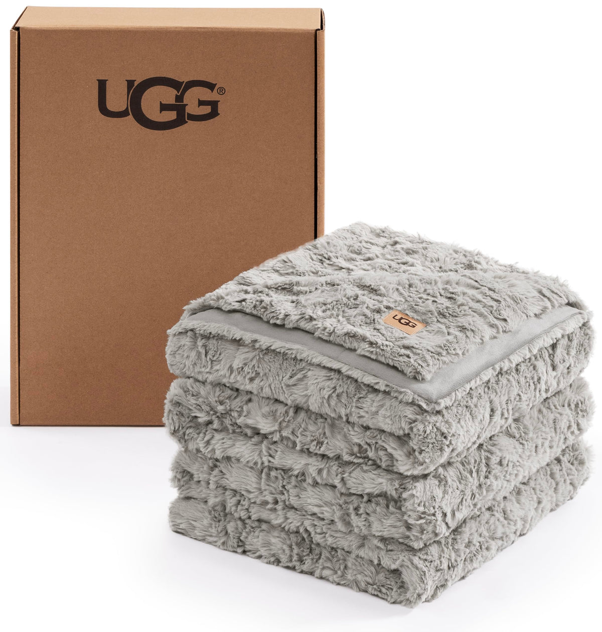 UGG Adalee Throw Blanket for Sofa, Faux Fur Blanket, 50" x 70", Seal Grey