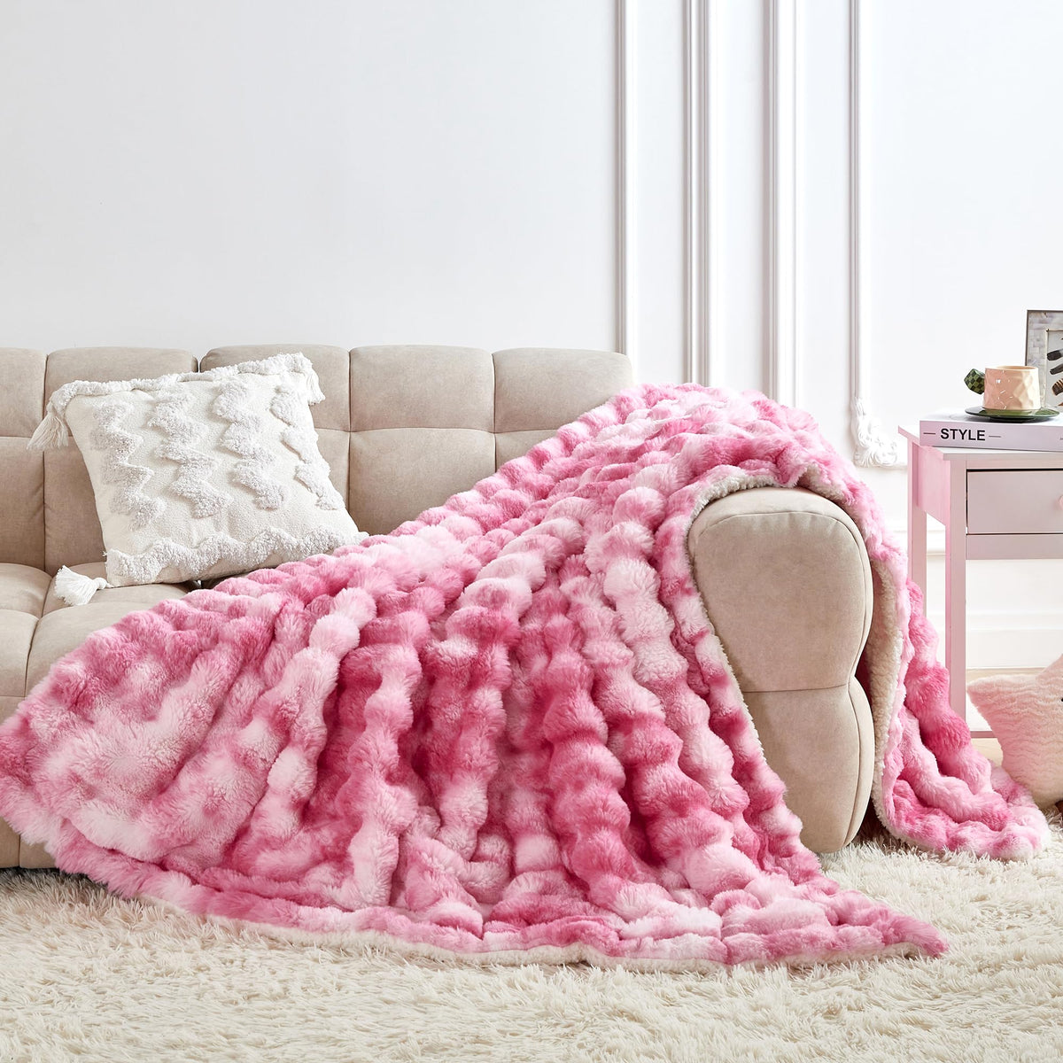 50"x60" Ultra-Soft Fuzzy Faux Fur Throw Blanket, Brown Tie Dye