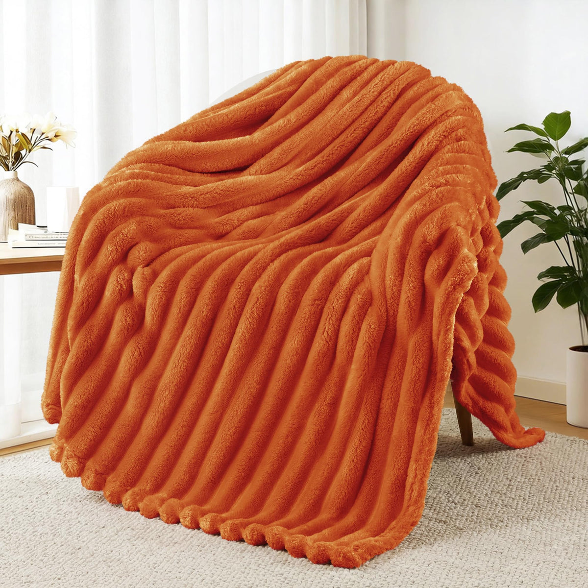 Exclusivo Mezcla Striped Fleece Throw Blanket for Couch, Sofa, Bed, 50"x60"