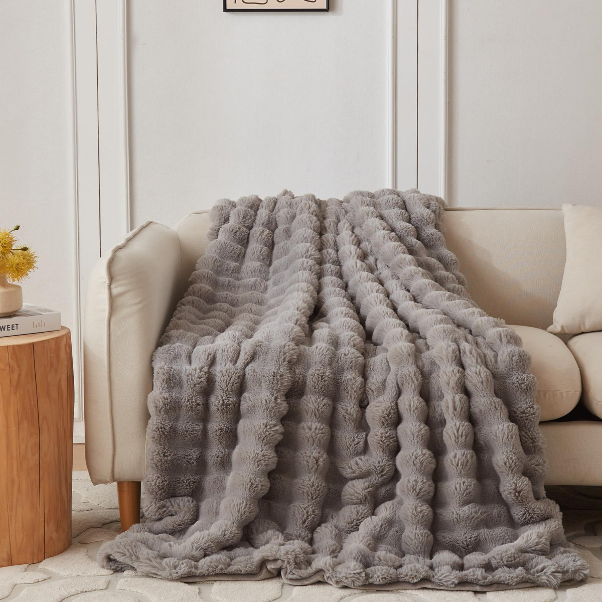 COOVA Soft Bubble Faux Fur Throw Blanket, 50"x60", Tie-dye Brown