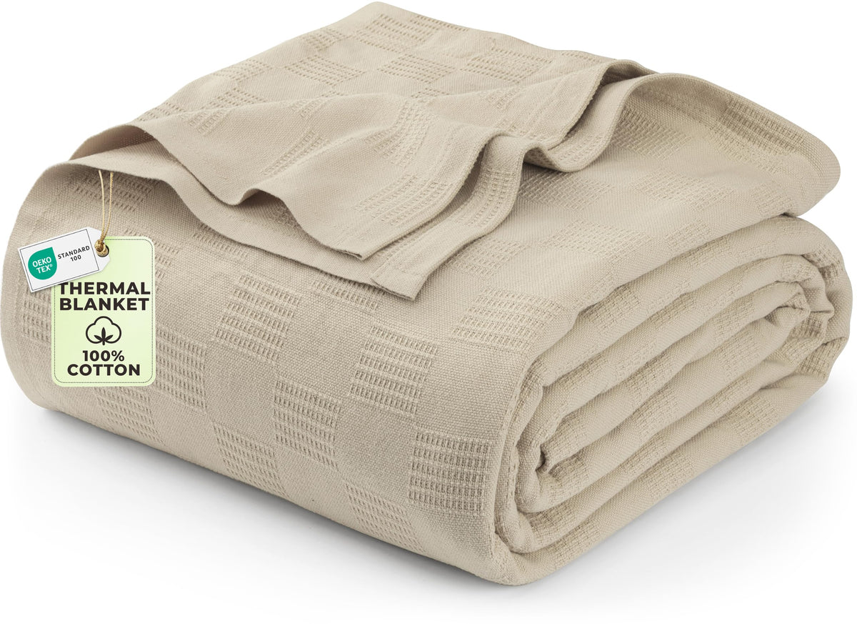 Utopia Bedding 100% Cotton Thermal Blanket Khaki Throw, 50x60 Inches