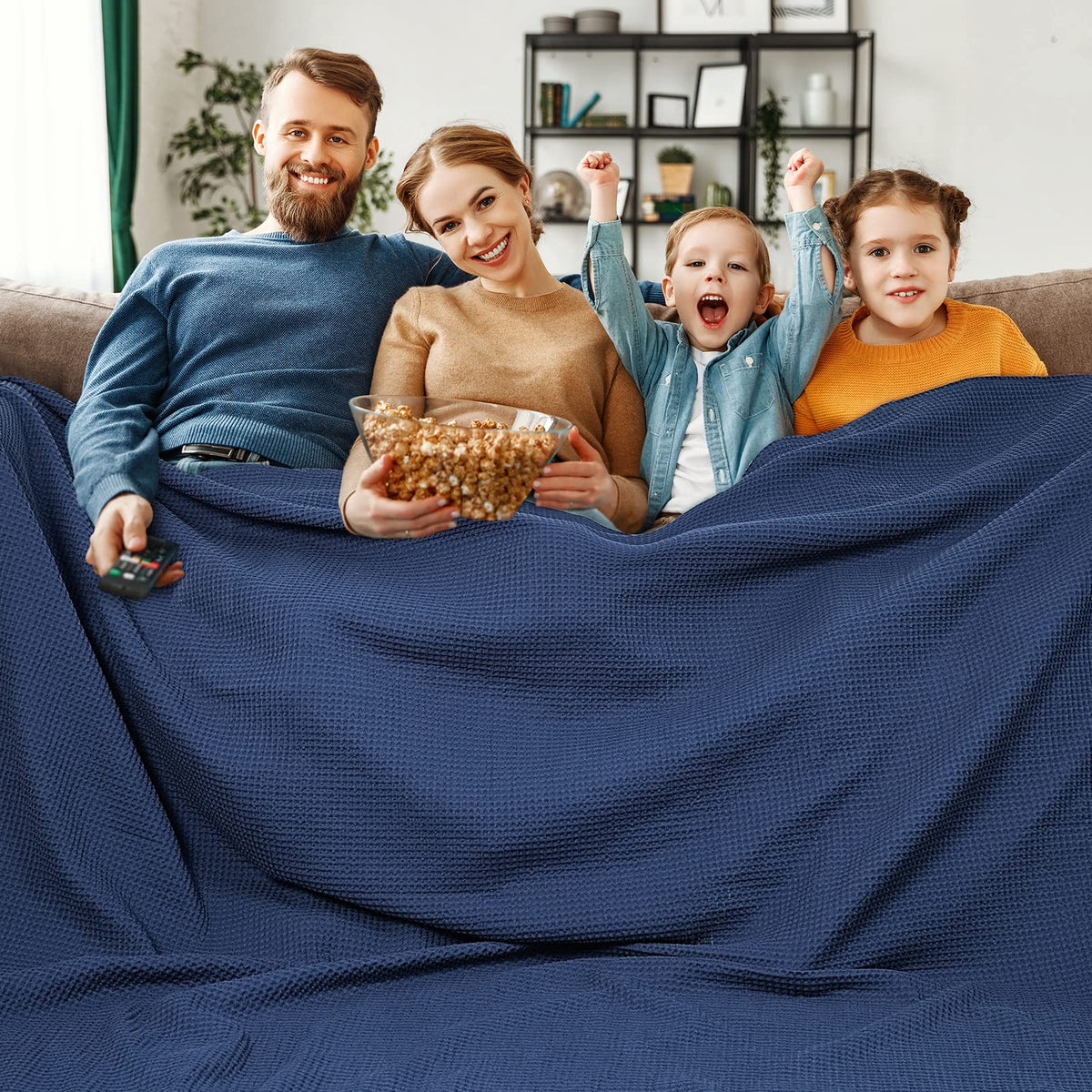 PHF 100% Cotton Waffle Blanket Lightweight Breathable, Queen Linen/Stone