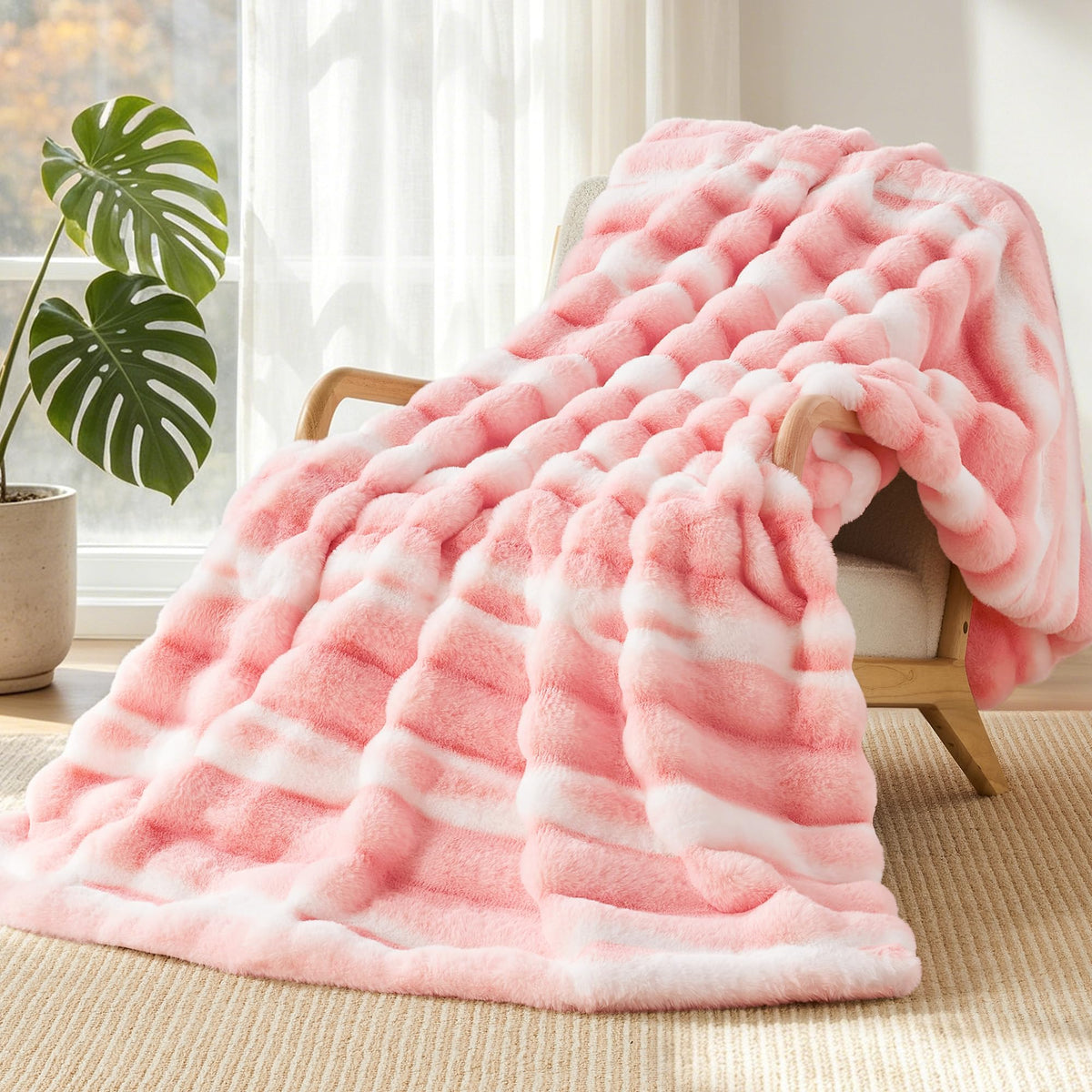 VFROO Plush Faux Rabbit Fur Throw Blanket – 850GSM Thick & Warm, Ultra Soft Fluffy Blanket for Couch, Bed, Sofa, Ideal Gift for Women, 50" × 60", Grey