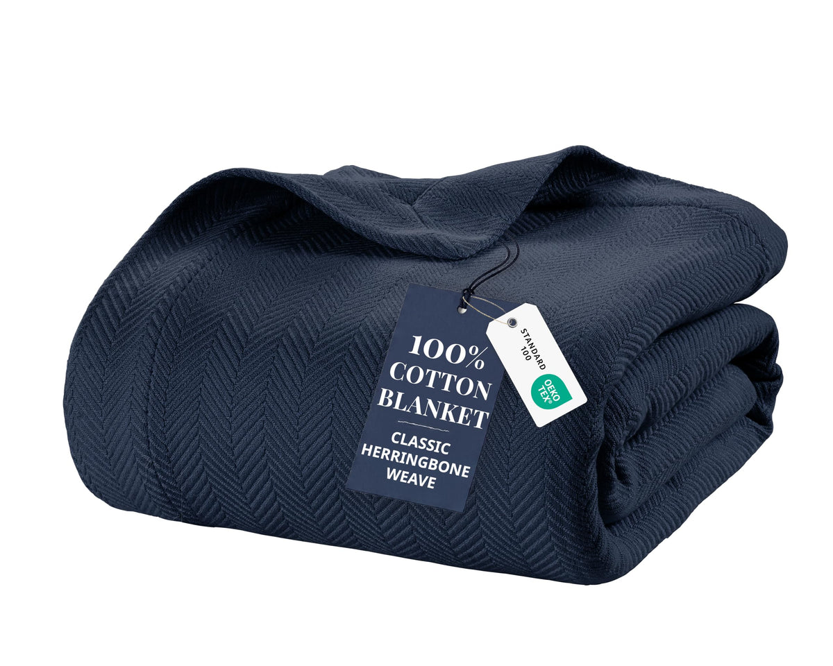 LANE LINEN Queen Size Blankets for Bed, 100% Cotton Herringbone Weave