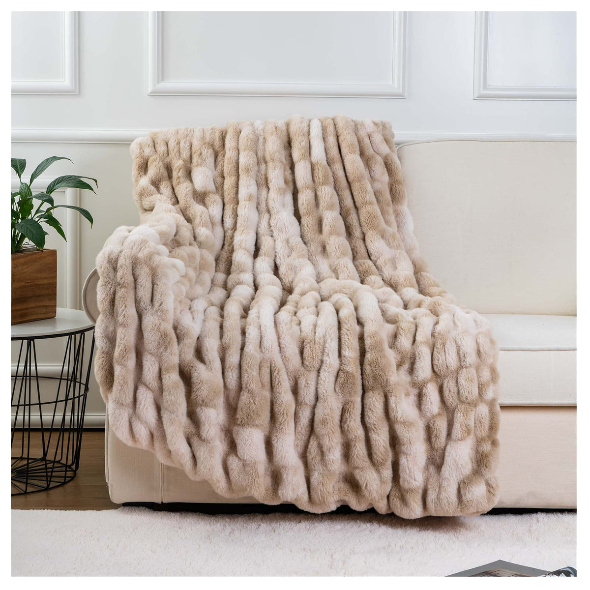 BATTILO Large Brown Faux Fur Throw Blanket for Bed, 60"x80", Shaggy