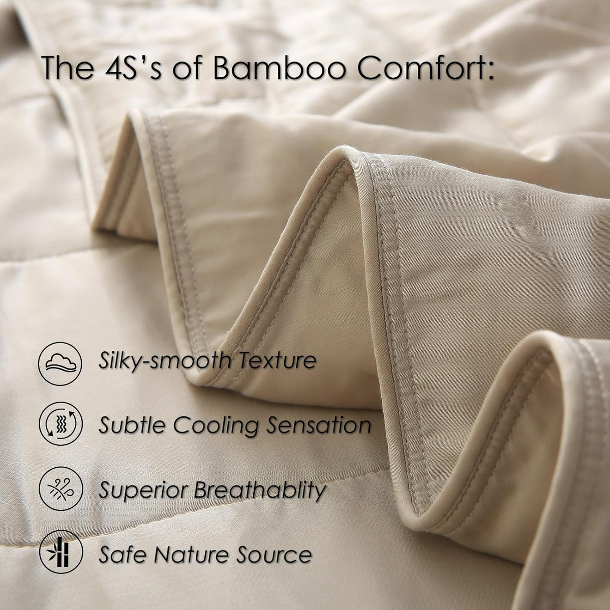 EP Mode Lightweight Quilt Blanket for Summer, Viscose from Bamboo Fabric & Filling, Natural, Breathable & Machine Washable- Sandshell, King