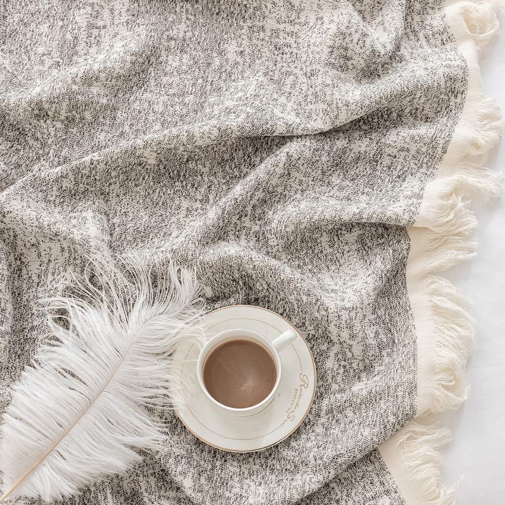 Simple&Opulence Cotton Fringed and Striped Throw Blanket for Bed, Couch,Knit Woven with Tassels Soft Lightweight Cozy Blanket Scarf Shawl Farmhouse Decoration for All-Season (Dark Grey)
